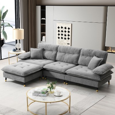 Whisen Modern L-shaped Convertible Sectional Sofa, Cloud Chenille Tufted Couch Set with Adjustable Legs and Movable Ottoman