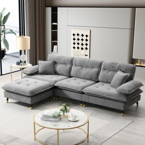 Whisen Modern L-shaped Convertible Sectional Sofa, Cloud Chenille Tufted Couch Set with Adjustable Legs and Movable Ottoman - 1 of 4