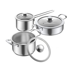 Aoibox 6-Piece Stainless Steel Cookware Set, Nonstick Induction Pots & Pans for Gas/Electric Stoves, Dishwasher Safe - 1 of 4