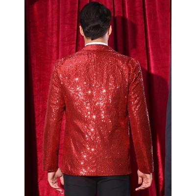 Lars Amadeus Men's Peak Lapel Glitter Sequin Wedding Sparkly Blazers Red Medium — фото 3