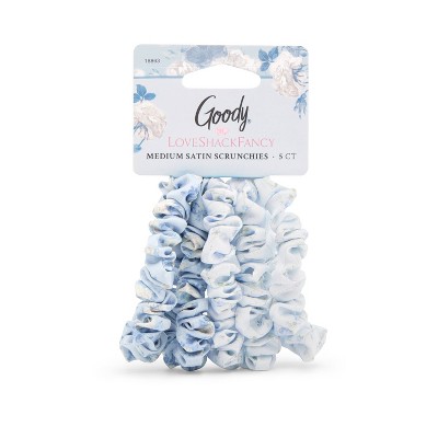 Goody x Love Shack Fancy Skinny Satin Scrunchies - Everblooming Rosettes and English Ivy - 5ct - Blue