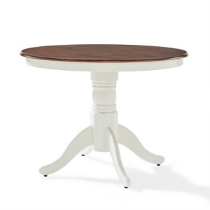 Crosley Shelby Round Dining Table Distressed White: Traditional Farmhouse Pedestal, Seats 4, Wood Veneer - 1 of 4