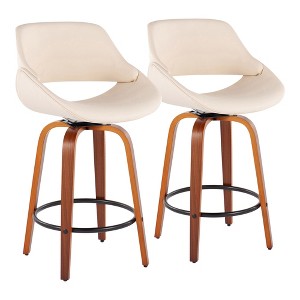 Faux Leather Padded Mid-Century Modern Counter Stool with Swivel and Round Metal Footrest for Kitchen Island or Home Bar, Set of 2 - 1 of 4