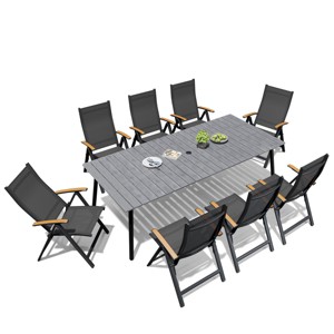 Crestlive Products Outdoor Dining Set Patio Dining Table with folding Dining Chairs Wooden-Like Top and Aluminum Frame Umbrella Hole - 1 of 4
