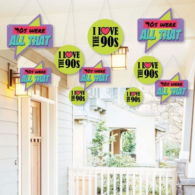 Big Dot of Happiness Hanging 90's Throwback - Outdoor 1990s Party Hanging Porch and Tree Yard Decorations - 10 Pieces