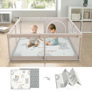 Fodoss Baby Playpen with Mat, 47x47in Extra-Large Baby Play Yard for Toddlers, Indoor/Outdoor Safety Playpen with Non-Slip Base - 1 of 4