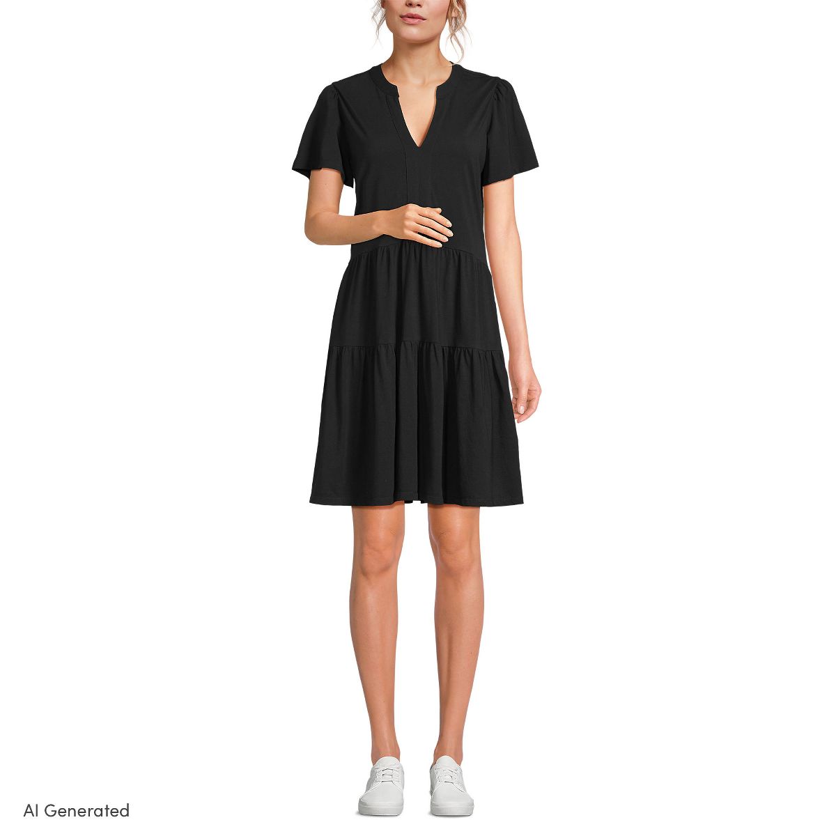 Lands' End Women's Cotton Jersey Tiered Mini Dress