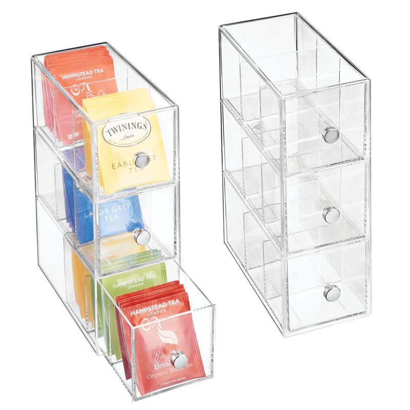 mDesign Plastic Kitchen Storage Tea Organizer, 3 Drawers, 1 of 9