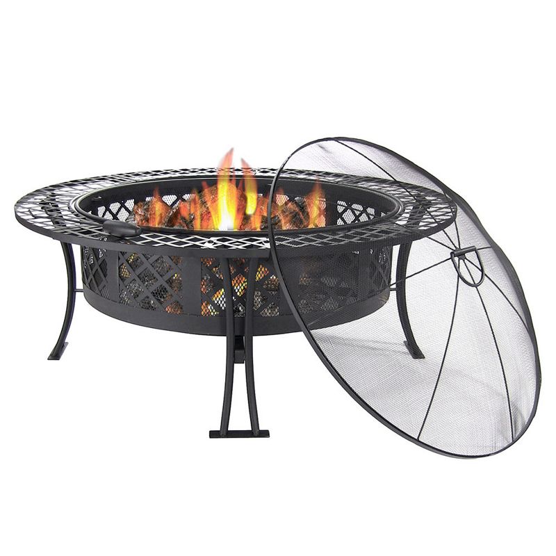 Sunnydaze Outdoor Camping or Backyard Steel Diamond Weave Fire Pit Bowl with Spark Screen - 40" - Black, 1 of 15