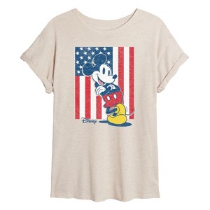 Women's - Disney - Mickey Vertical American Flag Oversized Graphic T-Shirt - 1 of 4