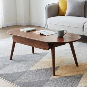 Capsule Centre Coffee Table, Low Table with Drawers, Solid Wood Top board Desk, W 47 x D 16 x H 16.5 Inch Table, Natural Desk-Cuddlewood - 1 of 4