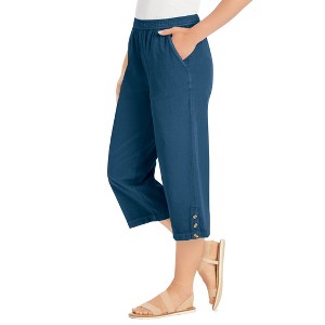Collections Etc Stylish Button Trimmed Elasticized Waist Capris - 1 of 4