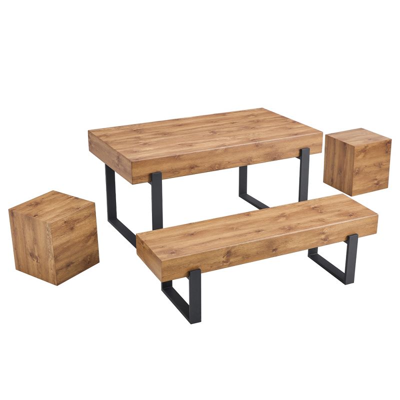 4/3-Piece Dining Table Set for 4-6 People, 59" Kitchen Table Set with Bench, Natural Wood Wash 4M - ModernLuxe, 4 of 15