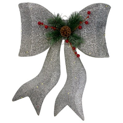 Northlight 22" LED Lighted Silver Gradient Mesh Bow Christmas Decoration