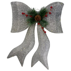 Northlight LED Lighted Gradient Mesh Bow Christmas Decoration - 22" - Silver Finish - Warm White - 1 of 4