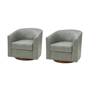 Set of 2 Molly Modern 360-degree Swivel Barrel Genuine Leather Chair with Solid Wood Base|ARTFUL LIVING DESIGN - 1 of 4
