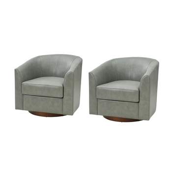 Set of 2 Molly Modern 360-degree Swivel Barrel Genuine Leather Chair with Solid Wood Base|ARTFUL LIVING DESIGN