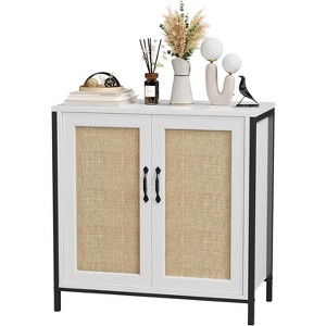 White Rattan Storage Cabinet, Sideboard Buffet with 2 Woven Rattan Doors, Accent Cabinet for Dining Room, Living Room, Hallway & Entryway - 1 of 4