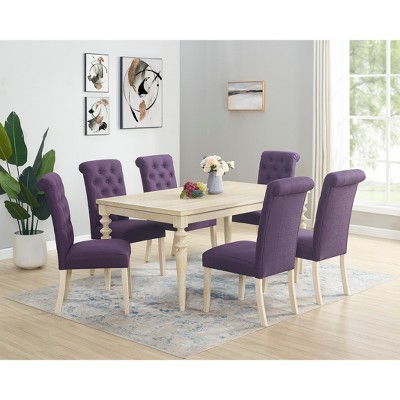 UPHA 7-Piece Dining Table Set with Turned-Leg Dining Table and 6 Tufted Chairs
