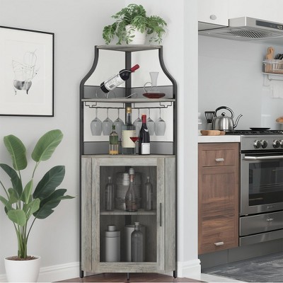 Corner Bar Cabinet with Glass Holder, Industrial Wine & Liquor Cabinet, 5-Tier Bar Unit