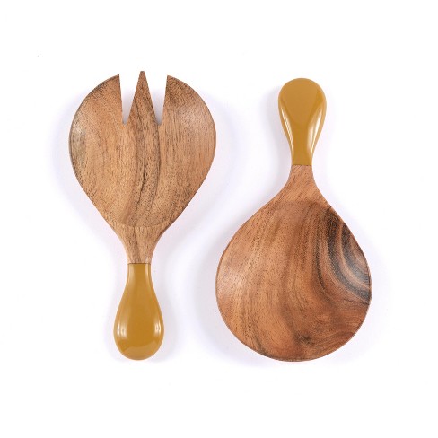 Wood Acacia Salad Server Sets with Salad Spoon and Fork Wooden