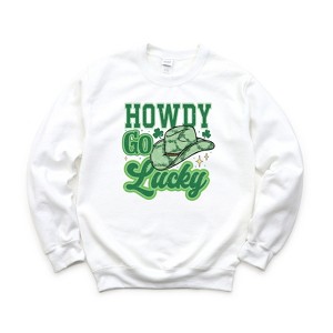 Simply Sage Market Women's Graphic Sweatshirt Howdy Go Lucky Cowboy Hat - 1 of 3