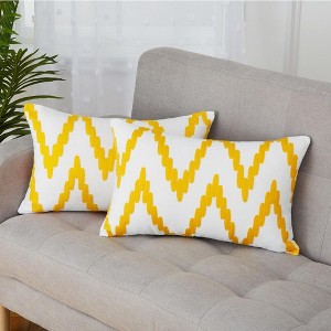 2 Pieces Embroidered Decorative Throw Pillow Covers with Chevron Design - 1 of 4