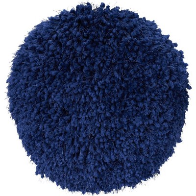 HomeRoots 14" X 14" Blue Round Shag Throw Pillow