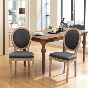Mshliw Set of 2 Dining Chairs with Solid Wood Frame, Antique Painted Finish, Linen Upholstered Back and Seat, Foam Cushion, Elegant Accent Chairs - 1 of 4