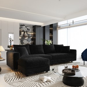 102.4'' Plush Corduroy L-Shaped Sectional Sofas with Movable Ottoman, Deep Seat and Convertible Lounge Chair - 1 of 4