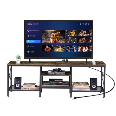 VECELO TV Stand for TVs Up to 80" with Power Outlets, Media Console TV Table for Living Room, Bedroom, Brown/Gray