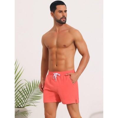 INSPIRE CHIC Men's Summer Elastic Waist Solid Board Shorts with Pockets 28 Light Red — фото 2