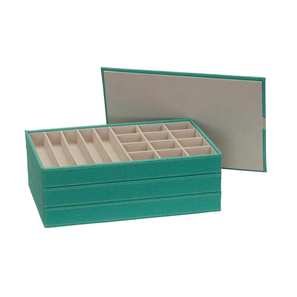 Household Essentials 3pc Stacking Jewelry Trays Seafoam: Jewelry Organizer & Storage, Polyester, Adult Use