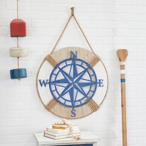 Metal Compass Wall Decor With Rope Hanger Blue - Olivia & May : Target