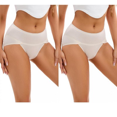 INSPIRE CHIC 2 Pcs Women's High Cut Ladies Panties Full-Coverage Cotton Briefs Available in Plus Size