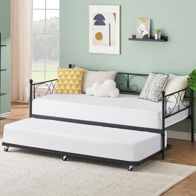 Homhougo Twin Daybed with Trundle Metal Guest Sofa Bed Frame , Heavy Duty Metal Slats Black
