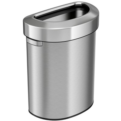 iTouchless Open Top Kitchen Trash Can 18 Gallon Semi-Round Silver Stainless Steel