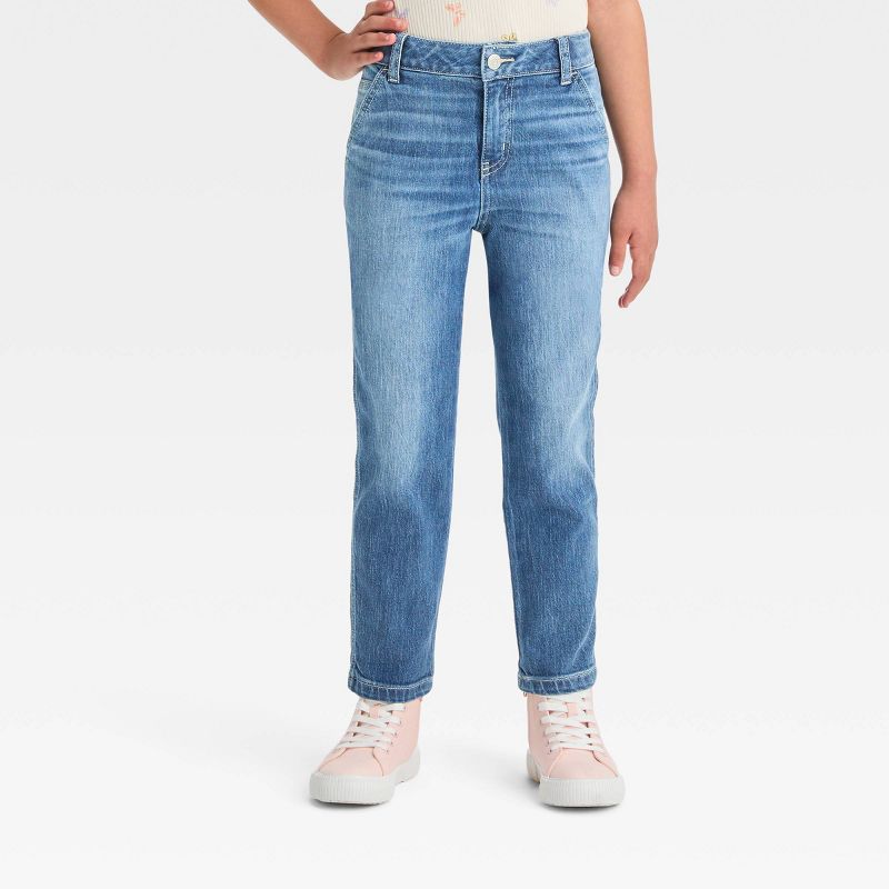 Girls' High-Rise Carpenter Ankle Straight Jeans - Cat & Jack™, 1 of 7