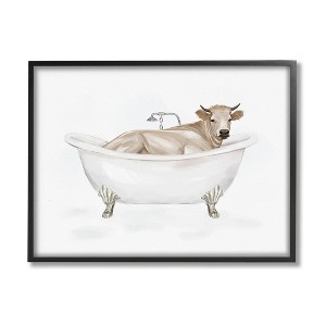 Stupell Industries Farm Cow Bathing Tub Animal Framed Giclee Art - 1 of 4