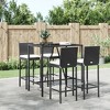 vidaXL Patio Bar Set Outdoor Table and Chair Set with Cushions Poly Rattan - 43.3" Table Length Black 4 Items - 2 of 4