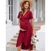 WhizMax Maternity Dress Cross V Neck Wrap Dress Lantern Short Sleeve Tie High Waist Dress A-Line Flowy Dress with Belt - 2 of 4
