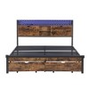 Queen Size Metal Platform Bed with Wooden Headboard and Two Drawers for Bedroom or Apartment - 3 of 4