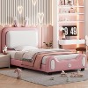 Twin Size PU Leather Upholstered Platform Bed Frame with Rabbit-Shape Headboard 250LBS High Load Capacity Princess Bed White+Pink - 2 of 4