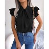 Coolmee Women's Bow Tie Neck Ruffle Cap Sleeve Elegant Office Blouse Shirt Tops - 3 of 4