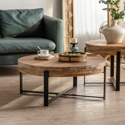 NicBex Retro Wooden Round Coffee Table with Metal Legs,Simple Wood Side Table,Center Table for Living Room