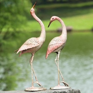 SPI Home Flamboyant Crane Garden Pair Set of 2 – Cast Iron Sculptures, Rustic Patina Finish, 28" Tall Outdoor Decor - 1 of 3