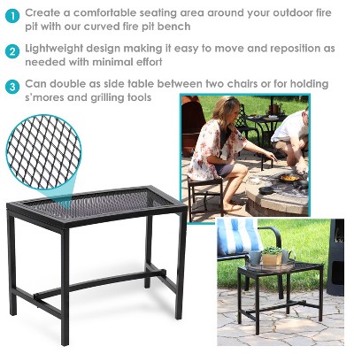 Curved Black Mesh Metal Outdoor Fire Pit Bench Set of 4