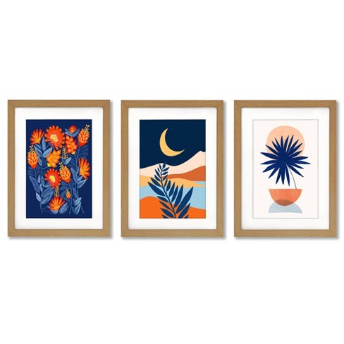 Americanflat 24 X 36 Oak Matted Midnight Islands By Modern Tropical - 3  Piece Gallery Framed Print Art Set -matted : Target