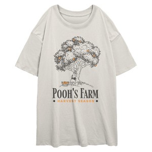 Juniors Winnie the Pooh Fall Harvest Season Bear Fruit Basket Art T Shirt - 1 of 2