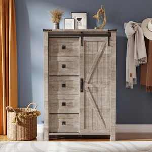 SinCiDo Farmhouse Modern 5 Drawer Tall Dresser w/Sliding Barn Door, Storage Organizer Dresser for Bedroom, Living Room & Kids Room - 1 of 4
